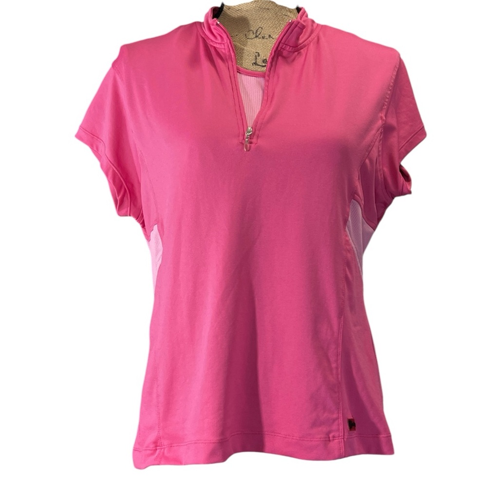 Swing bright pink, built in bra, long-sleeved golf shirt. EC size large Pit